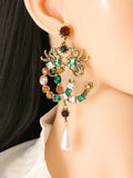 Multi-colored Stone Pearl Drop Earrings