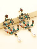 Multi-colored Stone Pearl Drop Earrings