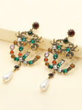 Multi-colored Stone Pearl Drop Earrings
