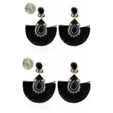 Gold, Black & Grey detailed tassel earrings
