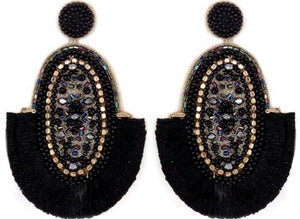 Oval beaded 2 layer Tassel Earrings (available in 3 colors)