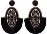 Oval beaded 2 layer Tassel Earrings (available in 3 colors)