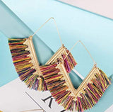 Geometric triangle fringe silky tassel earrings