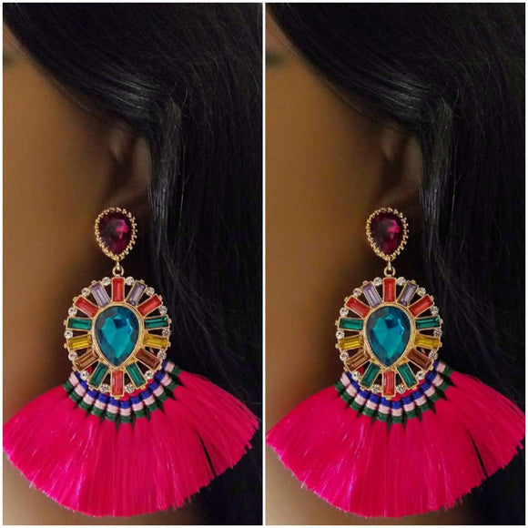 Vibrant multi-color dangle tassel earrings