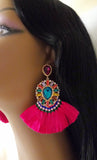 Vibrant multi-color dangle tassel earrings
