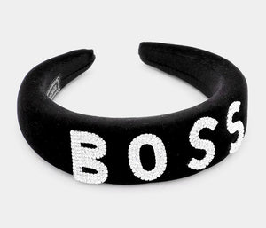 Black Velvet "Boss" Bling Headband