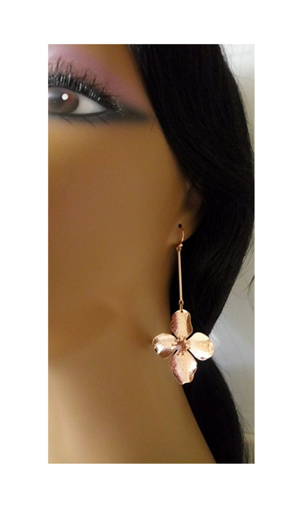 Rose gold dangle flower earrings