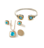 3pc - Blue Sapphire cz square pendant Necklace, Earrings & Bracelet Set