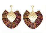 Gold plated hanging fringe dangle tassel earrings