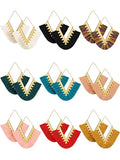 Geometric triangle fringe silky tassel earrings