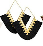 Geometric triangle fringe silky tassel earrings