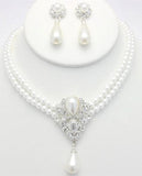 White Pearl Silver Necklace & Earrings Set