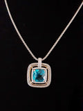 3pc - Blue Sapphire cz square pendant Necklace, Earrings & Bracelet Set