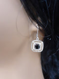 3-pcTwo Tone Square Black Cz Pendant Necklace, Earrings & Bracelet Set