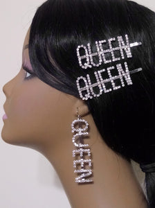 "Queen" hair pins with matching Queen earrings Set