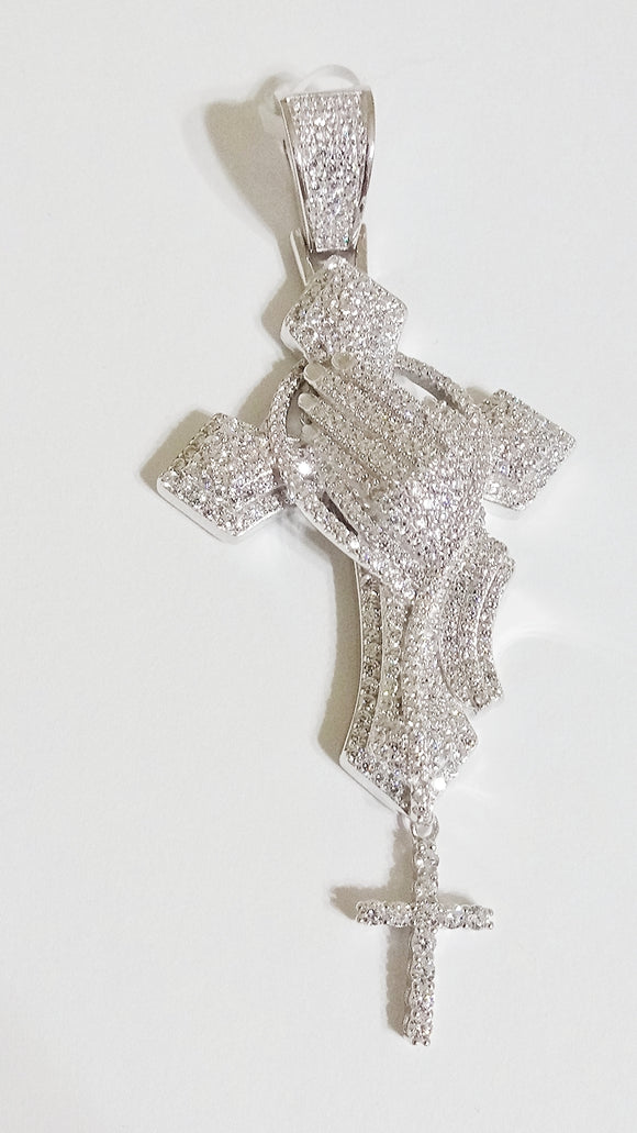 Unisex Sterling Silver Cross w/ small hanging cross pendant - Women & Men
