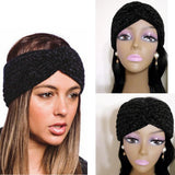 Black Chenille ribbed knit winter headband - half hat